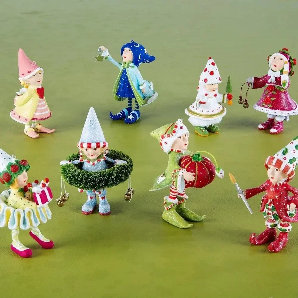 New Mackenzie-Childs Patience Brewster Dash Away Elves Mini Ornaments Set of 8